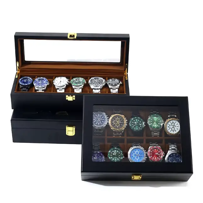 Boîte à montres 6 montres avec couvercle en verre transparent - détail de la finition
