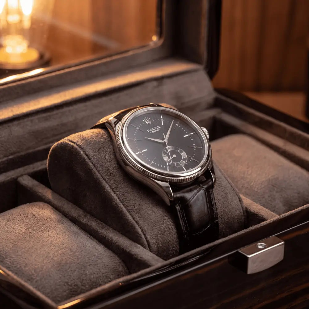 Boîte à montres 3 montres en bois noir avec vitrine - vue de côté