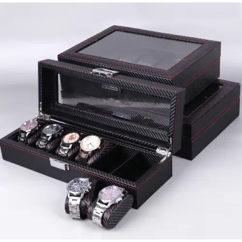 Boîte à montres 6 montres en cuir noir - détail de la finition