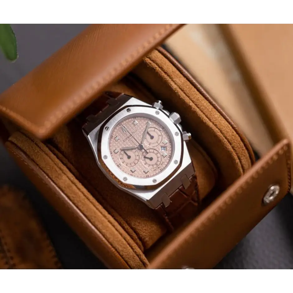 Étui de voyage pour montre en cuir brun 1 montre - vue de côté
