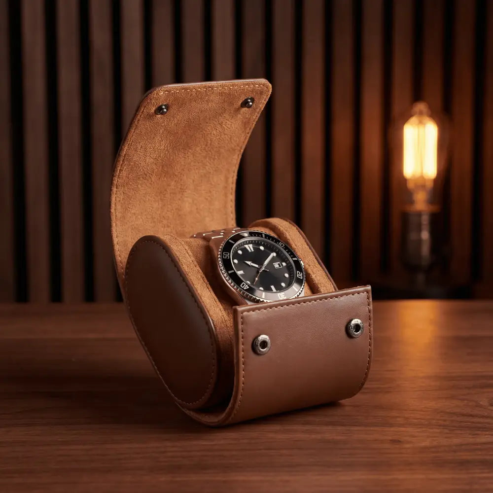 Étui de voyage pour montre en cuir brun 1 montre