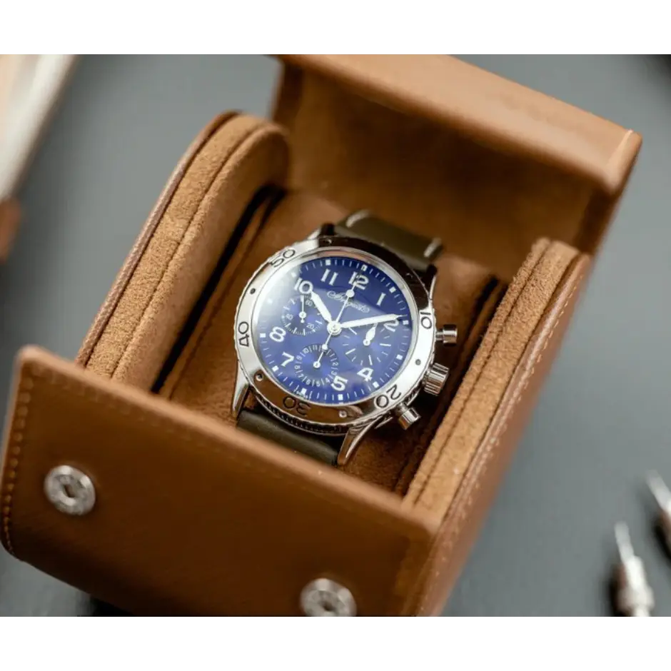 Étui de voyage pour montre en cuir brun 1 montre - vue de face