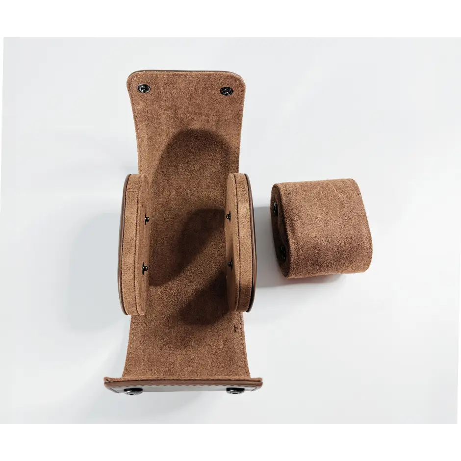 Étui de voyage pour montre en cuir brun 1 montre - couvercle ouvert