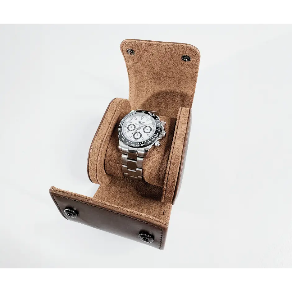 Étui de voyage pour montre en cuir brun 1 montre - intérieur et coussin amovible