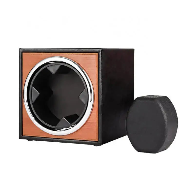 Remontoir cube en bois naturel pour montre automatique - couvercle ouvert