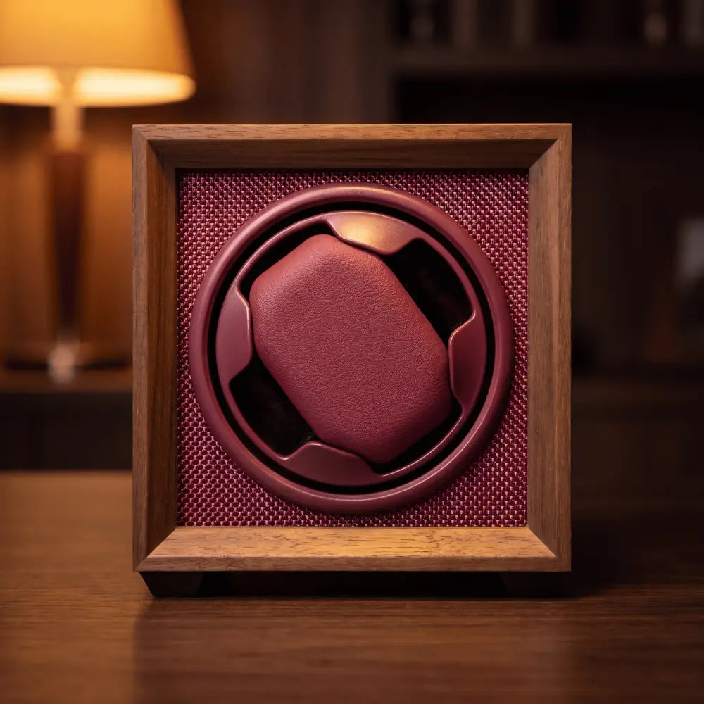Remontoir cube pour montre automatique coloris bordeaux - vue de face