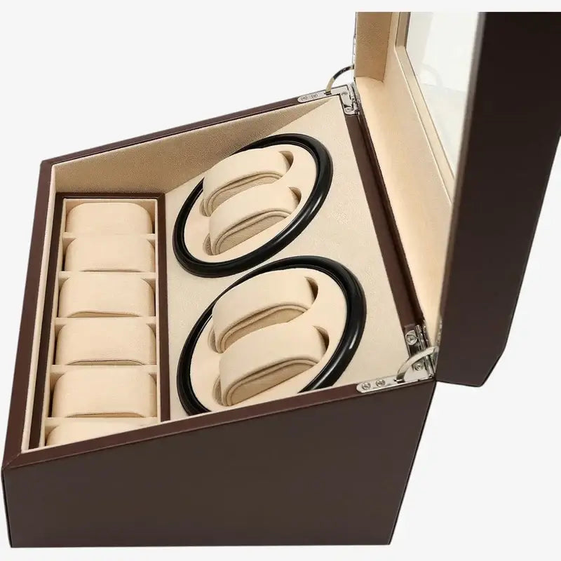 Remontoir coffret 4 montres automatiques et 10 rangements - détail des coutures