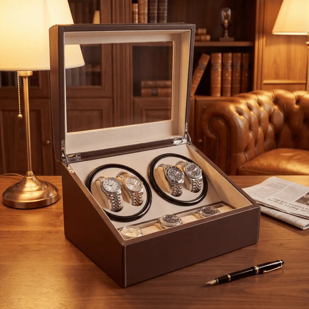 Remontoir coffret 4 montres automatiques et 10 rangements - vue arrière