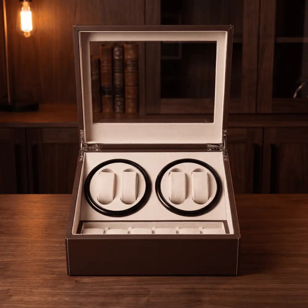 Remontoir coffret 4 montres automatiques et 10 rangements - détail du revêtement