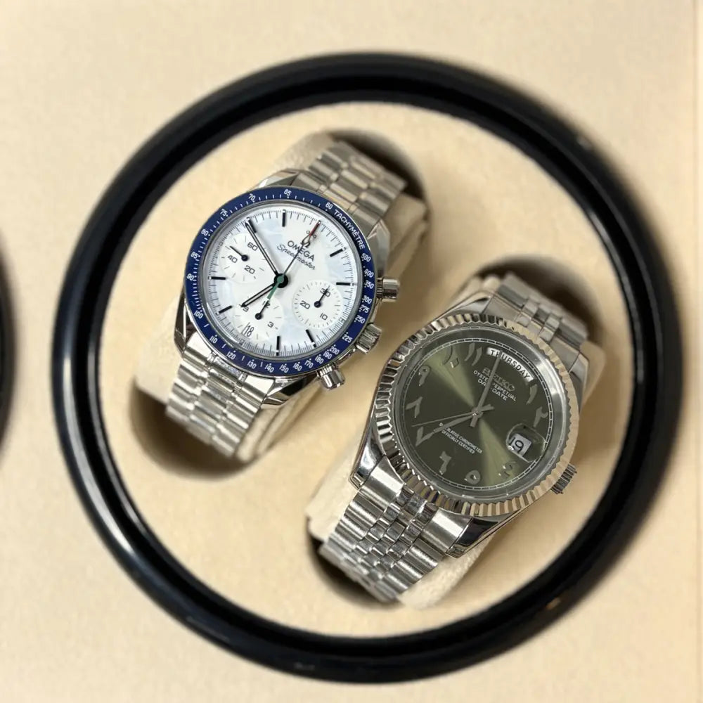 Remontoir coffret 4 montres automatiques et 10 rangements - gros plan sur le mécanisme
