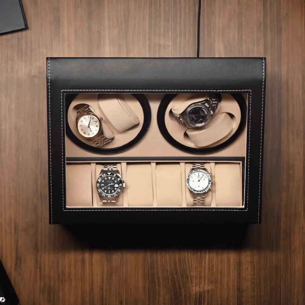 Remontoir coffret 4 montres automatiques et 10 rangements - détail de la finition