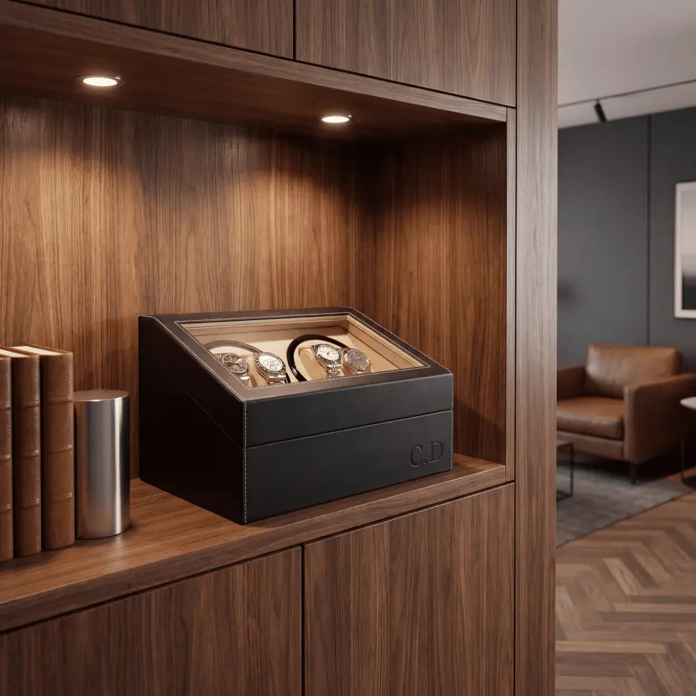 Remontoir coffret 4 montres automatiques et 10 rangements - intérieur et coussin amovible