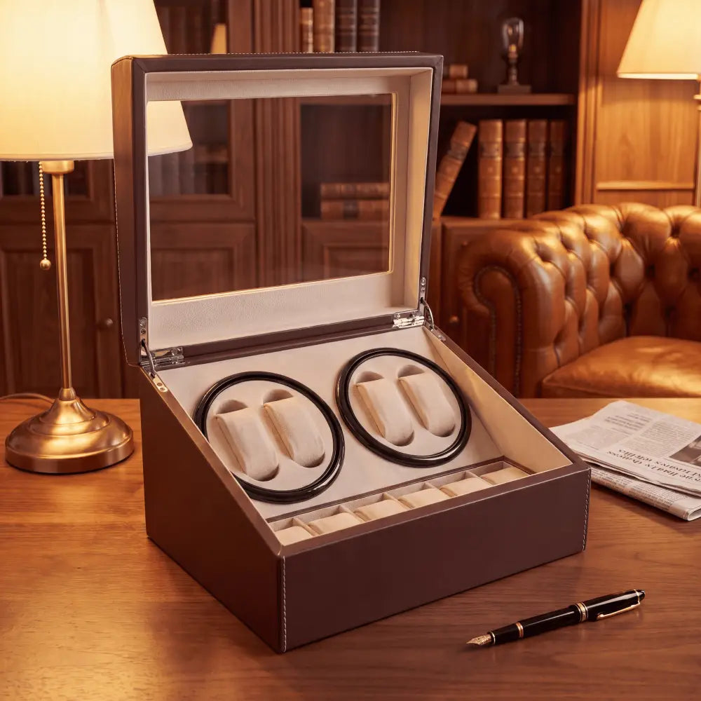 Remontoir coffret 4 montres automatiques et 10 rangements - vue de face