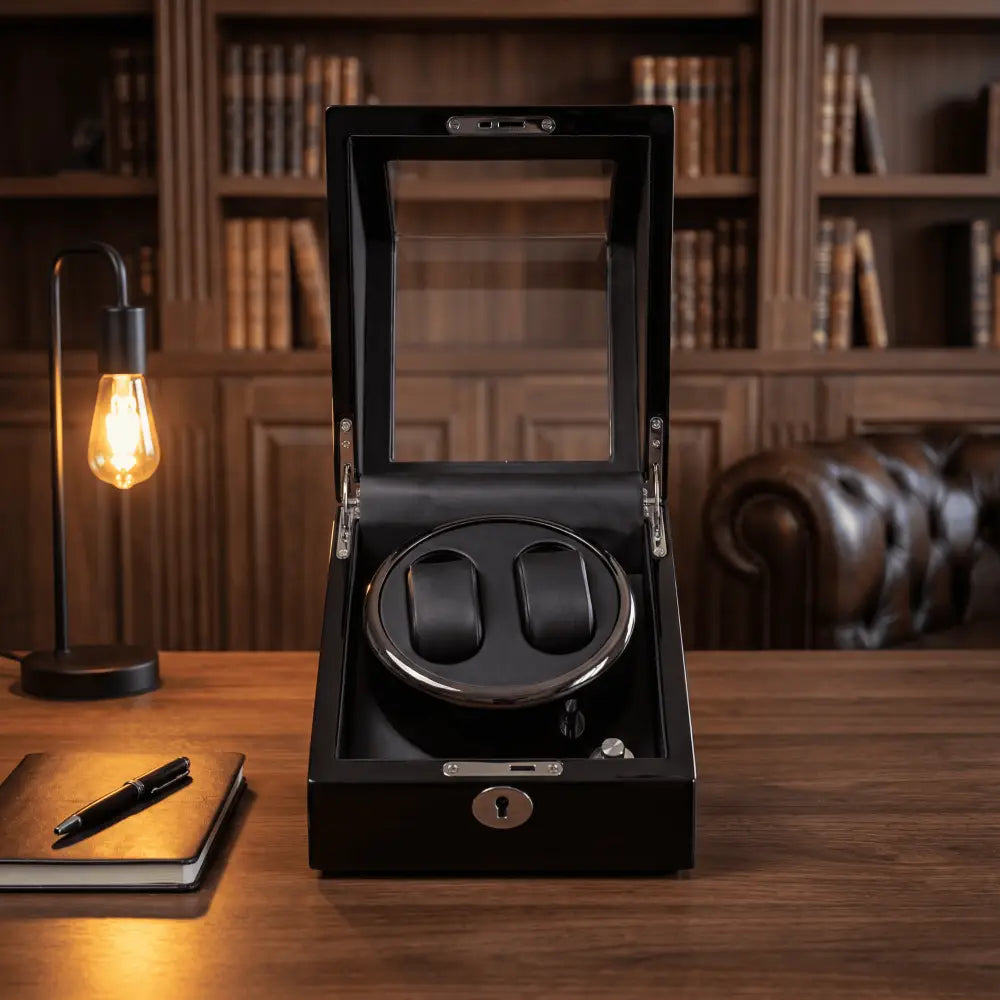 Remontoir double pour 2 montres automatiques en bois - détail de la fermeture