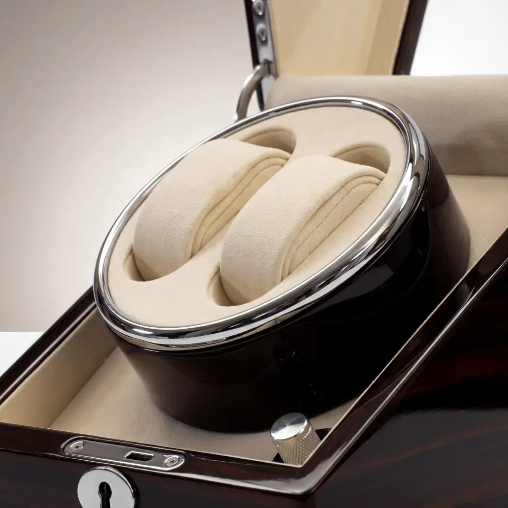 Remontoir double pour 2 montres automatiques en bois - intérieur et coussin amovible