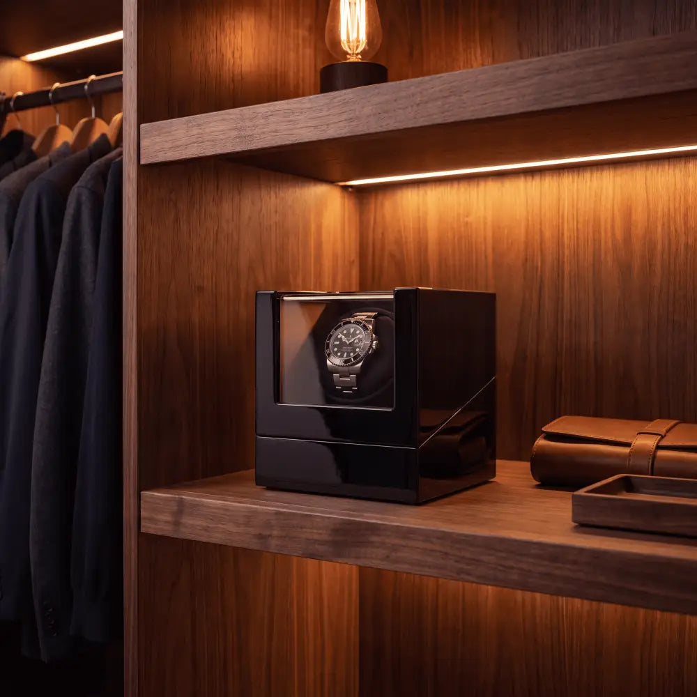 Remontoir montre automatique silencieux 1 montre en bois - couvercle ouvert